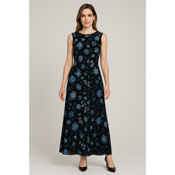 Alex Evenings Dress Womens 14 Black Floral Embroidered Mother of Bride Gown  Maxi - www.joarbit.com